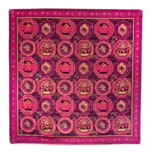 JAEGER Square Silk Scarf 32"x33" Aztec Motif Made in Italy
